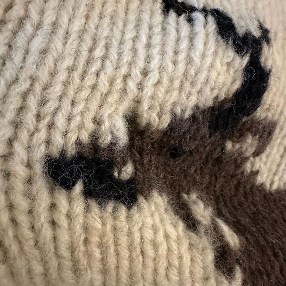 Woolrich Vintage 100% Wool White & Green Reindeer Trees Jacquard Sweater XL - Picture 7 of 8